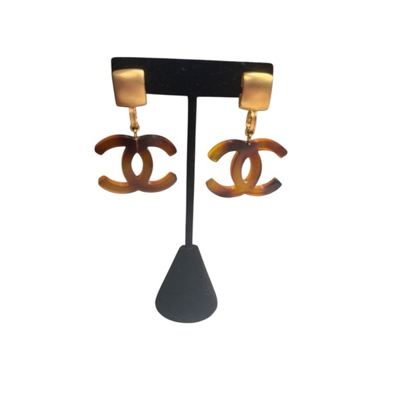 Upcycled Chanel Chic Tortoise Shell Earrings - Picture 2 of 4